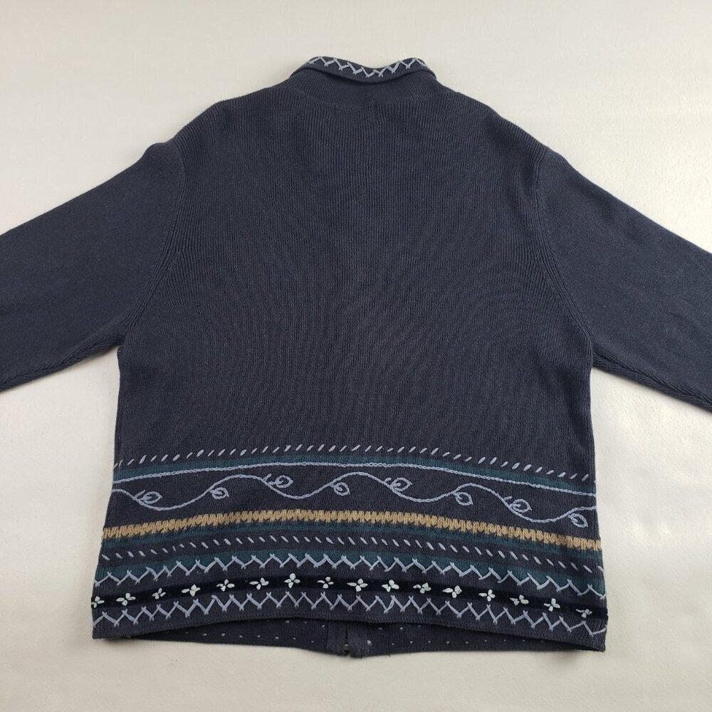 Vintage Woolrich Embroidered Sweater Women Large Blue Full Zip Cardigan Grandma - Picture 6 of 12